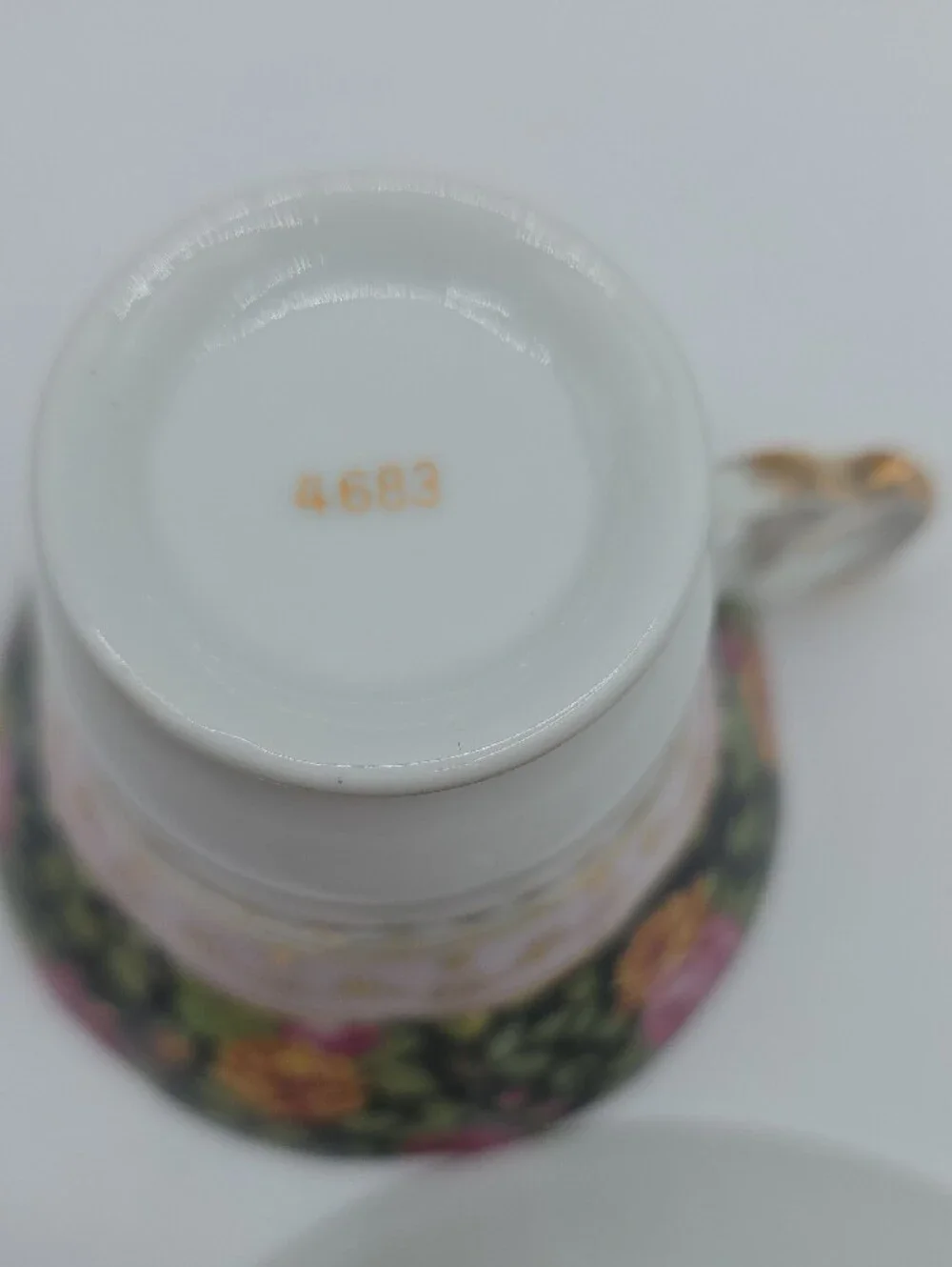 Floral Cup and Saucer Vintage Design # 4683 Multi-Color with Gold Trim
